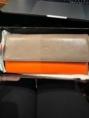MCM Two-Tone Brown and Orange Leather Wallet
